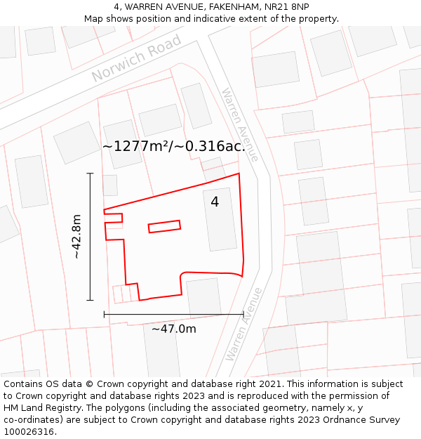 4, WARREN AVENUE, FAKENHAM, NR21 8NP: Plot and title map
