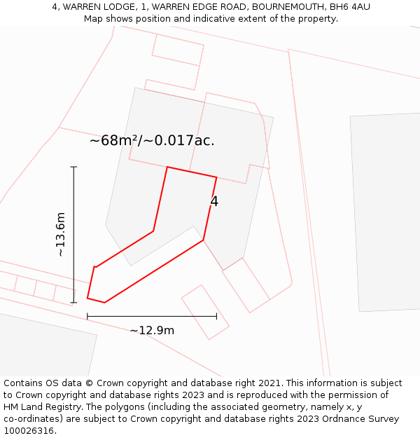 4, WARREN LODGE, 1, WARREN EDGE ROAD, BOURNEMOUTH, BH6 4AU: Plot and title map