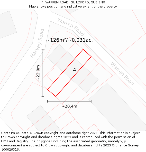 4, WARREN ROAD, GUILDFORD, GU1 3NR: Plot and title map