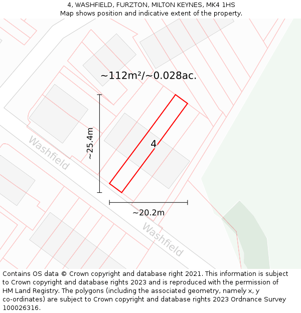 4, WASHFIELD, FURZTON, MILTON KEYNES, MK4 1HS: Plot and title map