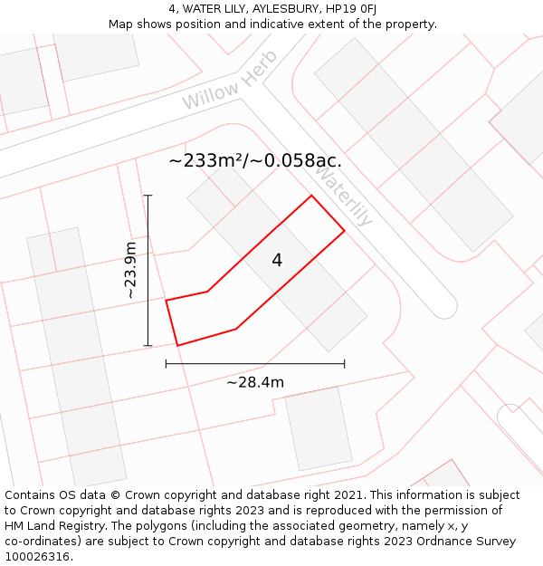 4, WATER LILY, AYLESBURY, HP19 0FJ: Plot and title map