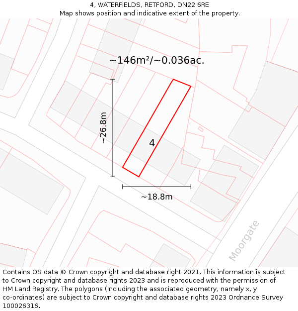 4, WATERFIELDS, RETFORD, DN22 6RE: Plot and title map