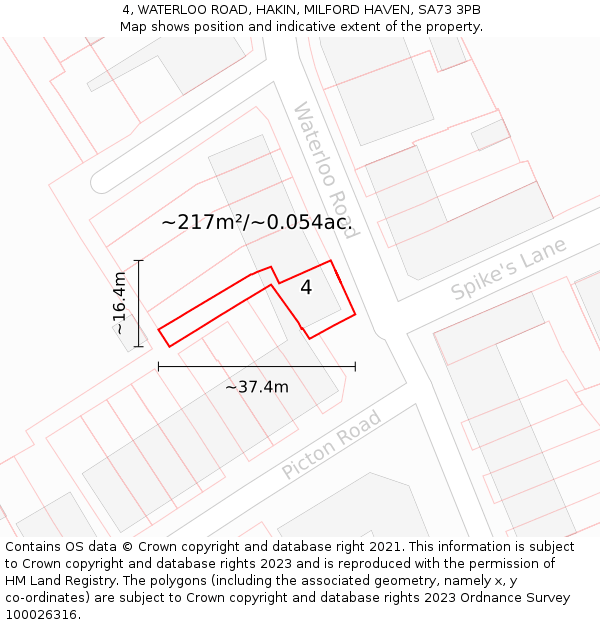 4, WATERLOO ROAD, HAKIN, MILFORD HAVEN, SA73 3PB: Plot and title map