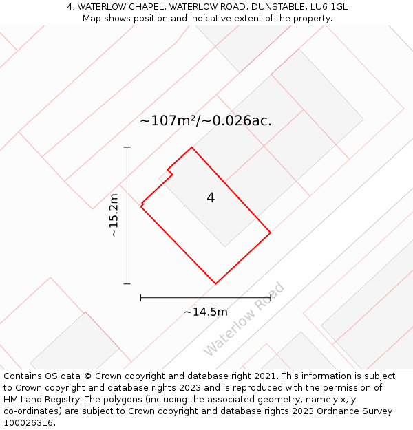 4, WATERLOW CHAPEL, WATERLOW ROAD, DUNSTABLE, LU6 1GL: Plot and title map