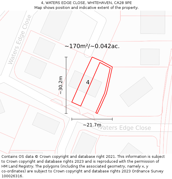 4, WATERS EDGE CLOSE, WHITEHAVEN, CA28 9PE: Plot and title map