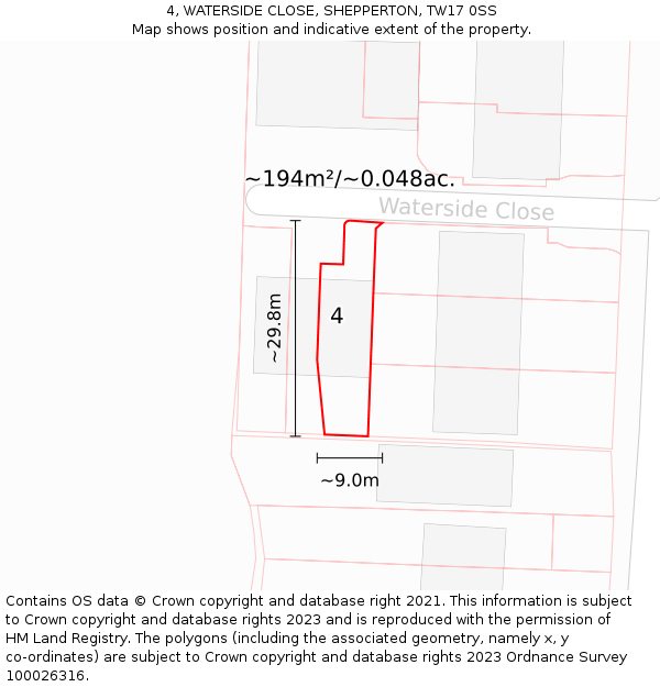 4, WATERSIDE CLOSE, SHEPPERTON, TW17 0SS: Plot and title map