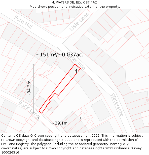 4, WATERSIDE, ELY, CB7 4AZ: Plot and title map