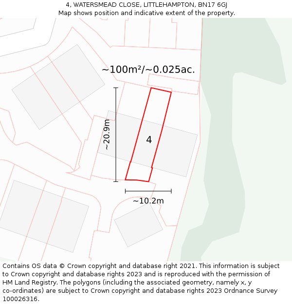 4, WATERSMEAD CLOSE, LITTLEHAMPTON, BN17 6GJ: Plot and title map
