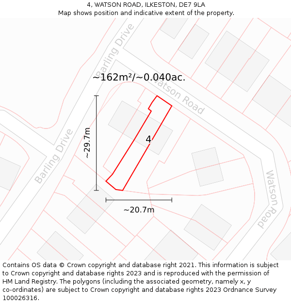 4, WATSON ROAD, ILKESTON, DE7 9LA: Plot and title map