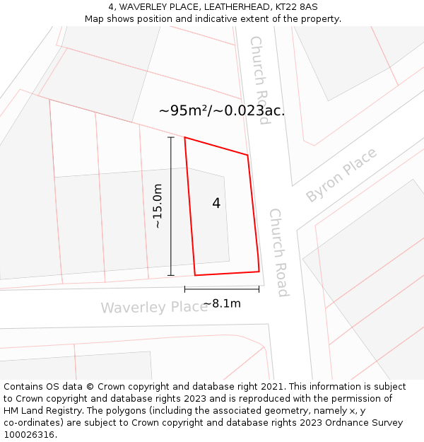 4, WAVERLEY PLACE, LEATHERHEAD, KT22 8AS: Plot and title map