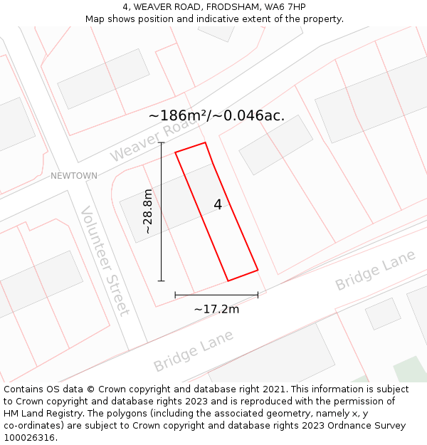 4, WEAVER ROAD, FRODSHAM, WA6 7HP: Plot and title map