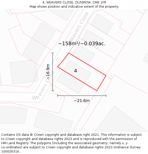 4, WEAVERS CLOSE, DUNMOW, CM6 1FR: Plot and title map