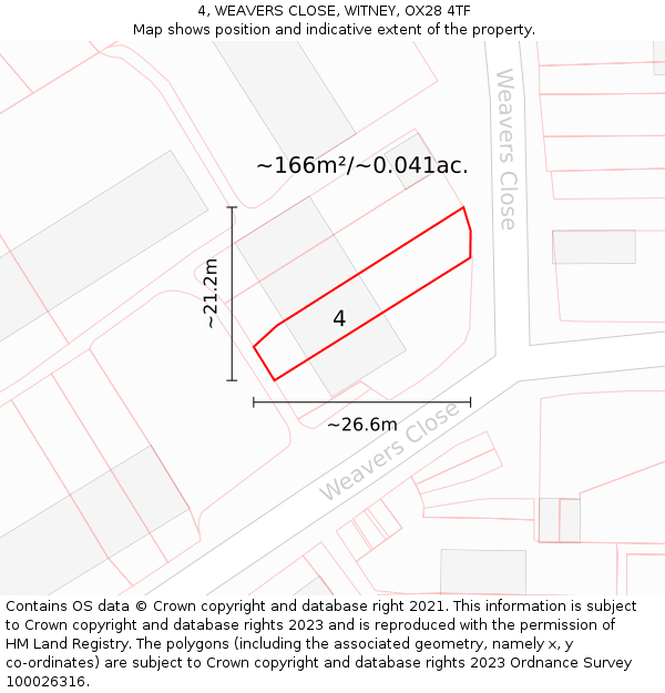 4, WEAVERS CLOSE, WITNEY, OX28 4TF: Plot and title map