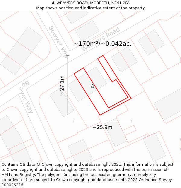 4, WEAVERS ROAD, MORPETH, NE61 2FA: Plot and title map