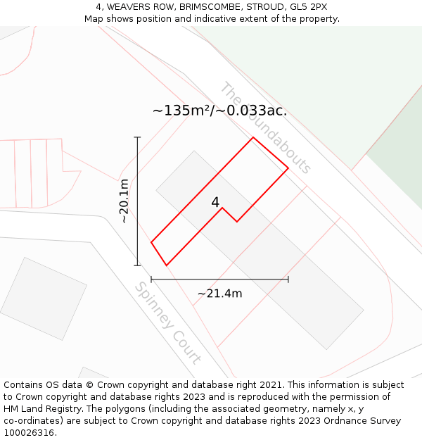 4, WEAVERS ROW, BRIMSCOMBE, STROUD, GL5 2PX: Plot and title map