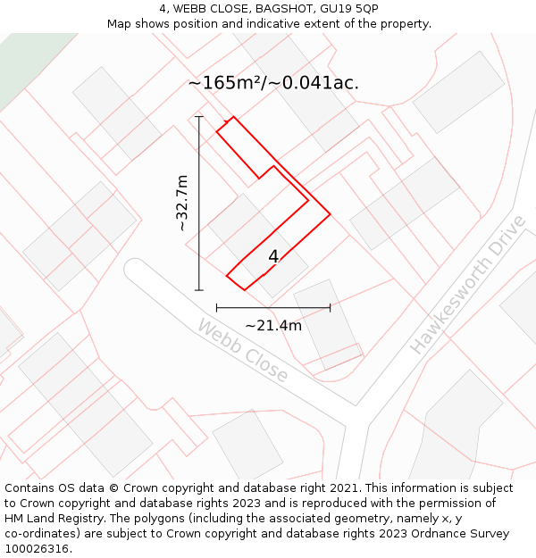 4, WEBB CLOSE, BAGSHOT, GU19 5QP: Plot and title map