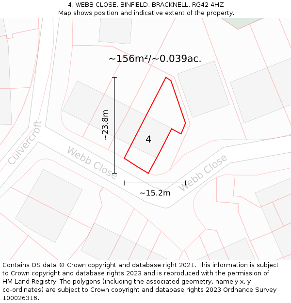 4, WEBB CLOSE, BINFIELD, BRACKNELL, RG42 4HZ: Plot and title map