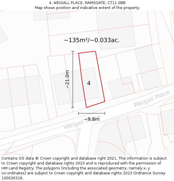 4, WEIGALL PLACE, RAMSGATE, CT11 0BB: Plot and title map