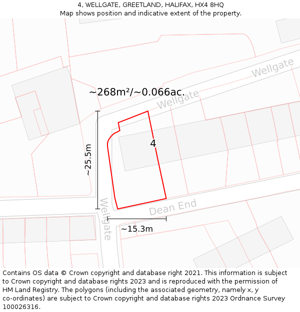 4, WELLGATE, GREETLAND, HALIFAX, HX4 8HQ: Plot and title map