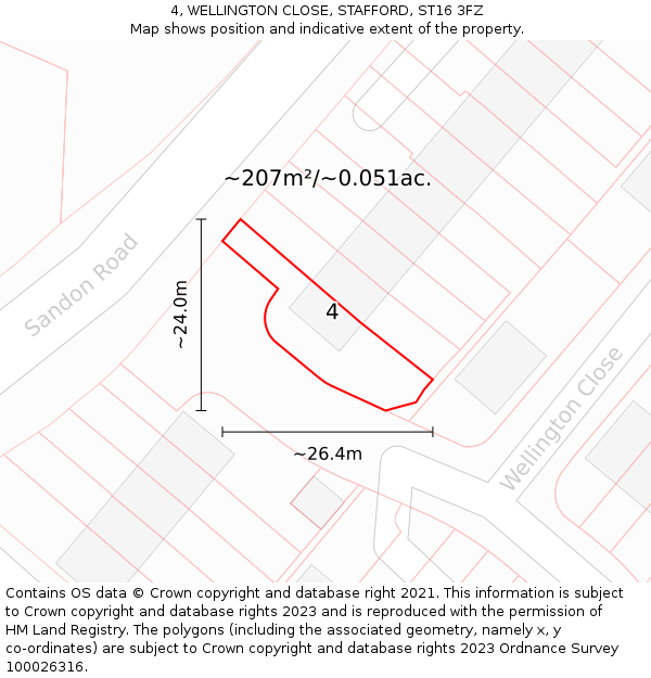 4, WELLINGTON CLOSE, STAFFORD, ST16 3FZ: Plot and title map