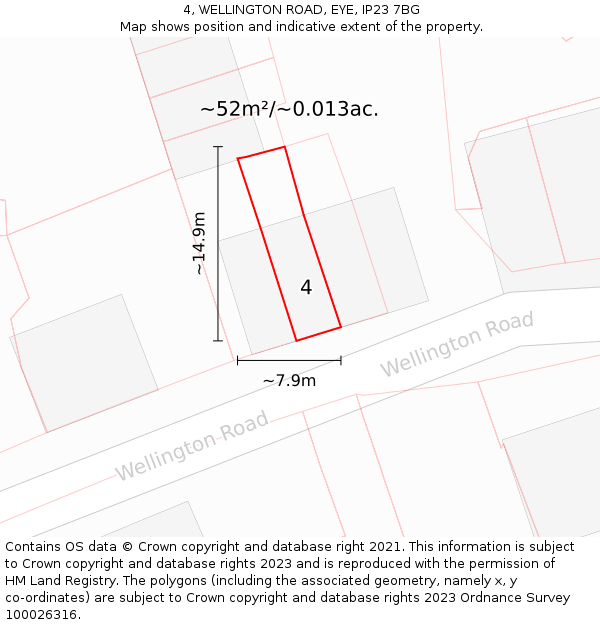 4, WELLINGTON ROAD, EYE, IP23 7BG: Plot and title map