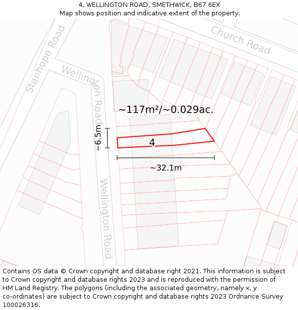 4, WELLINGTON ROAD, SMETHWICK, B67 6EX: Plot and title map