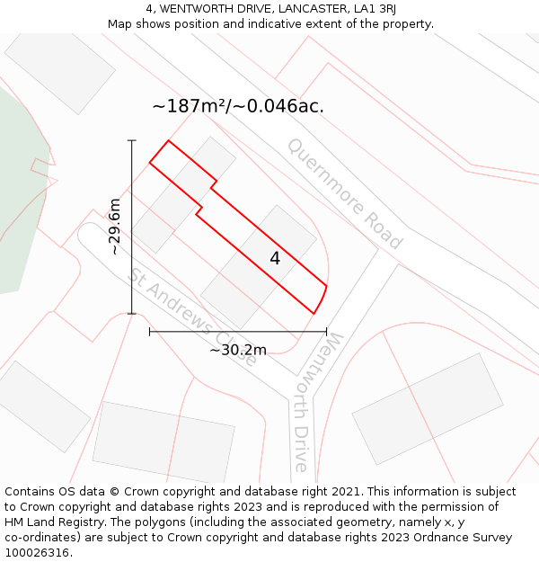4, WENTWORTH DRIVE, LANCASTER, LA1 3RJ: Plot and title map