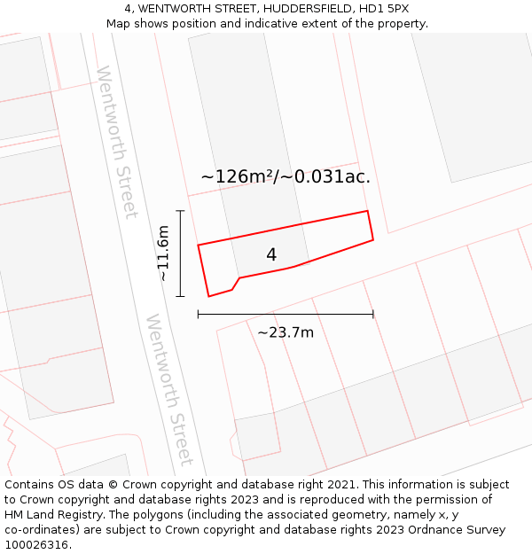 4, WENTWORTH STREET, HUDDERSFIELD, HD1 5PX: Plot and title map