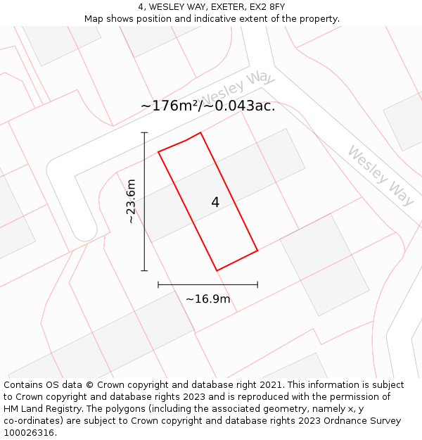 4, WESLEY WAY, EXETER, EX2 8FY: Plot and title map