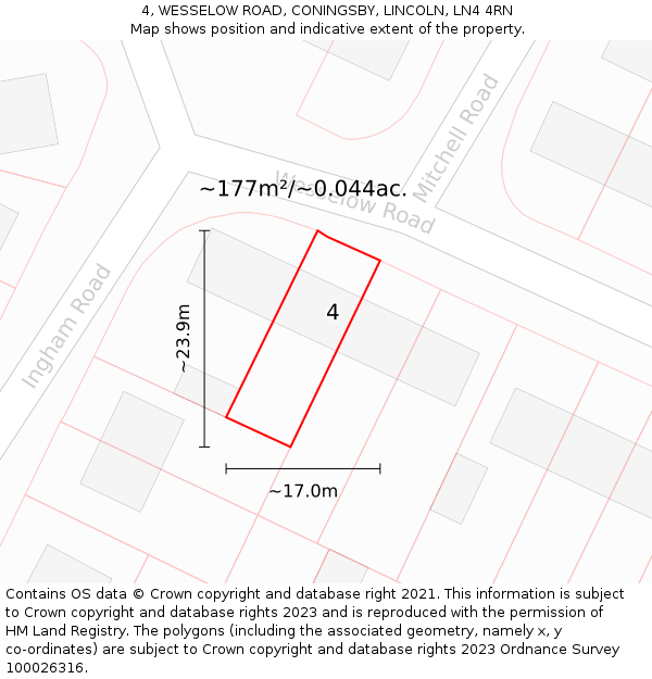 4, WESSELOW ROAD, CONINGSBY, LINCOLN, LN4 4RN: Plot and title map