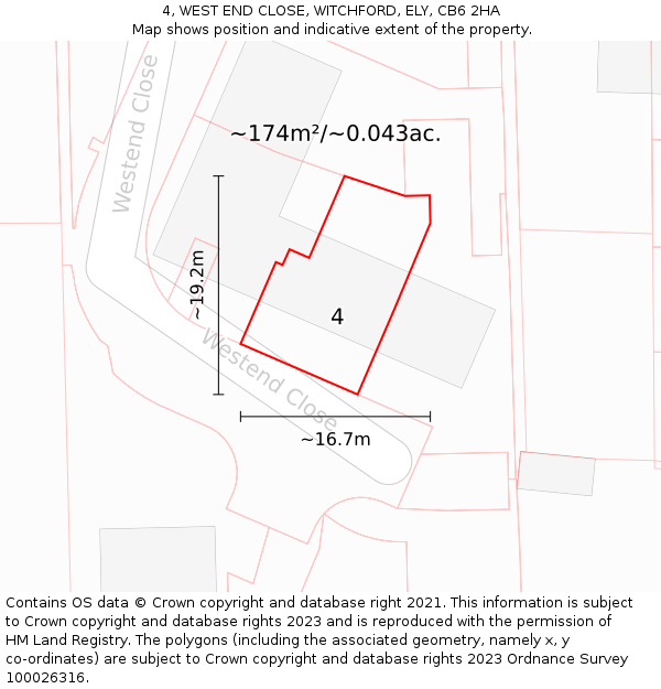4, WEST END CLOSE, WITCHFORD, ELY, CB6 2HA: Plot and title map