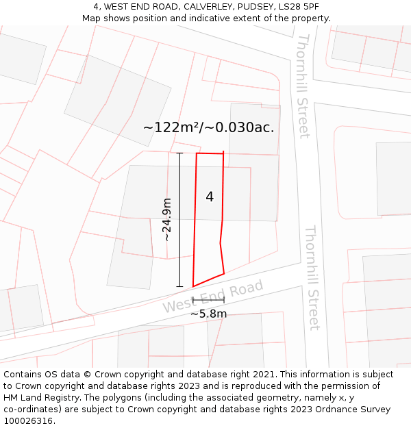 4, WEST END ROAD, CALVERLEY, PUDSEY, LS28 5PF: Plot and title map
