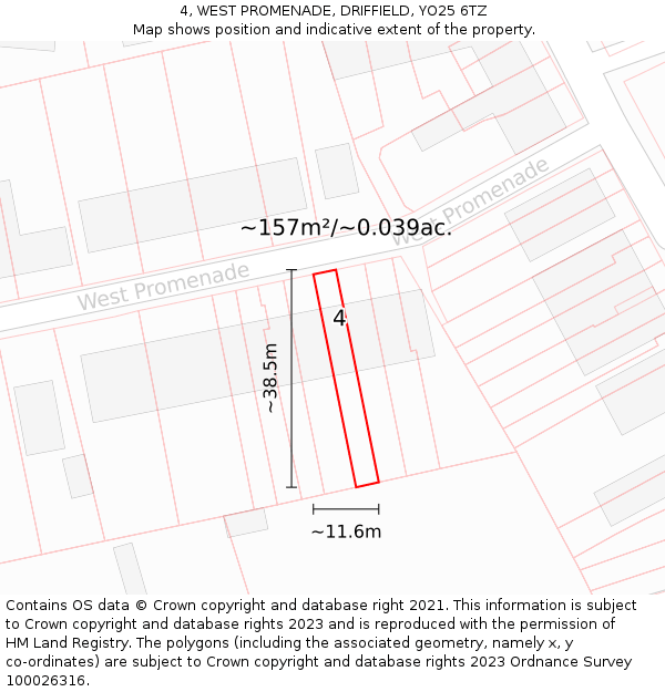4, WEST PROMENADE, DRIFFIELD, YO25 6TZ: Plot and title map