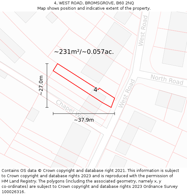 4, WEST ROAD, BROMSGROVE, B60 2NQ: Plot and title map