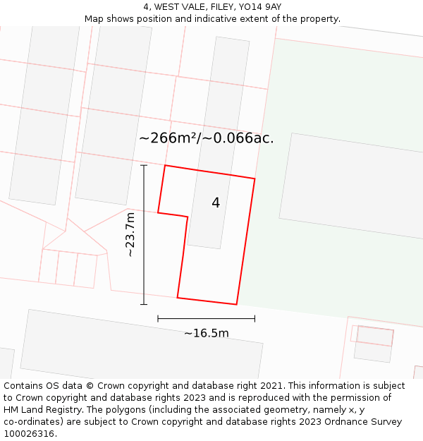 4, WEST VALE, FILEY, YO14 9AY: Plot and title map