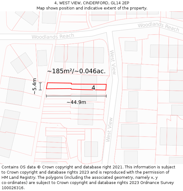 4, WEST VIEW, CINDERFORD, GL14 2EP: Plot and title map