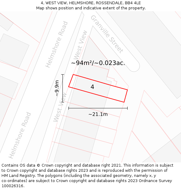 4, WEST VIEW, HELMSHORE, ROSSENDALE, BB4 4LE: Plot and title map