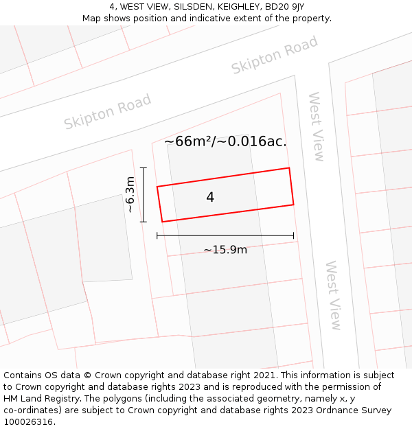 4, WEST VIEW, SILSDEN, KEIGHLEY, BD20 9JY: Plot and title map