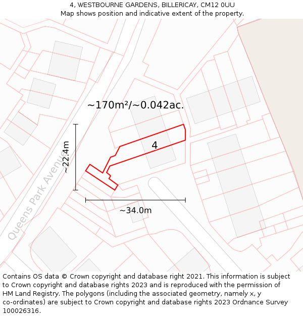 4, WESTBOURNE GARDENS, BILLERICAY, CM12 0UU: Plot and title map