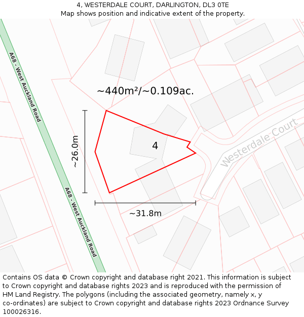4, WESTERDALE COURT, DARLINGTON, DL3 0TE: Plot and title map
