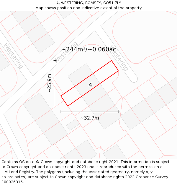 4, WESTERING, ROMSEY, SO51 7LY: Plot and title map