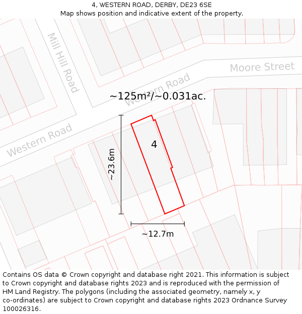 4, WESTERN ROAD, DERBY, DE23 6SE: Plot and title map