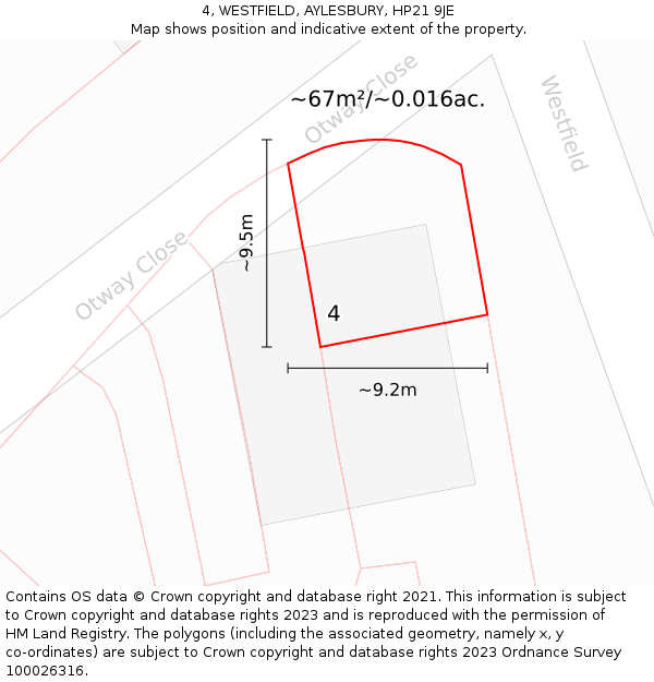 4, WESTFIELD, AYLESBURY, HP21 9JE: Plot and title map