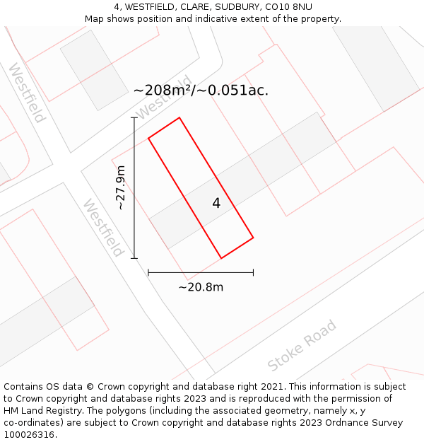 4, WESTFIELD, CLARE, SUDBURY, CO10 8NU: Plot and title map