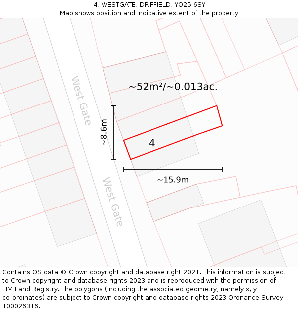4, WESTGATE, DRIFFIELD, YO25 6SY: Plot and title map