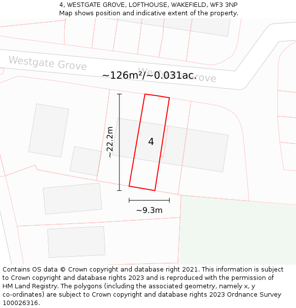 4, WESTGATE GROVE, LOFTHOUSE, WAKEFIELD, WF3 3NP: Plot and title map