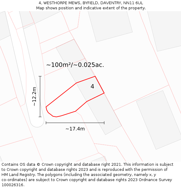 4, WESTHORPE MEWS, BYFIELD, DAVENTRY, NN11 6UL: Plot and title map