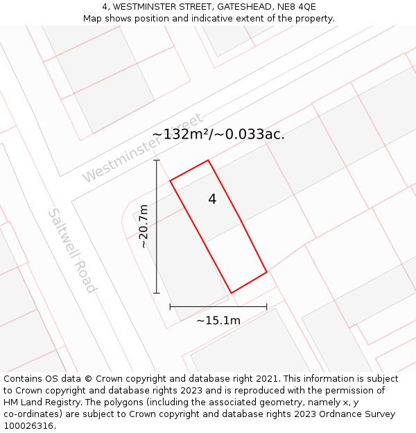 4, WESTMINSTER STREET, GATESHEAD, NE8 4QE: Plot and title map