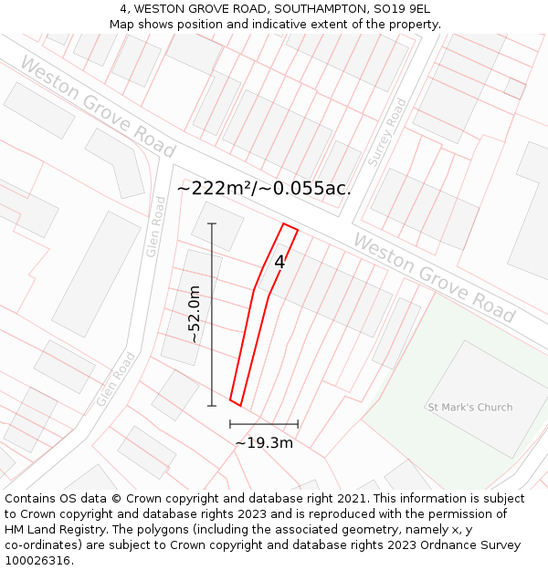 4, WESTON GROVE ROAD, SOUTHAMPTON, SO19 9EL: Plot and title map