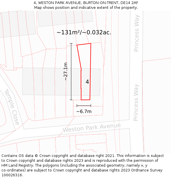 4, WESTON PARK AVENUE, BURTON-ON-TRENT, DE14 2AF: Plot and title map